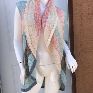 CAbi Striped Open Boho Sweater Vest Shawl Size L